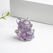 Natural Kunzite Fox Display Decorations, Resin Figurine Home Decoration, for Home Feng Shui Ornament, 35x30x40mm(WG88930-12)