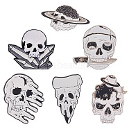 6Pcs 6 Style Alloy Enamel Brooches Sets, Lapel Pin Backs, Skull, Skull Pattern, 18~35.5x18~33mm, 1pc/style(SKUL-SC0001-01)