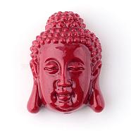 Synthetic Coral Beads, Dyed, Buddha Head, Dark Red, 15.5x11x6mm, Hole: 1.5mm(CORA-S003-15mm-03)