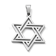 304 Stainless Steel Pendants, Star of David Charm, Stainless Steel Color, 25x20x1.3mm, Hole: 5.5x3mm(STAS-D036-04P)