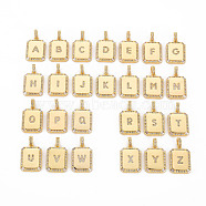 Brass Micro Pave Cubic Zirconia Pendants, Nickel Free, Rounded Rectangle with Letter A~Z, Clear, 18.5x13x2.5mm, Hole: 3.5x3mm(KK-S354-338-A-NF)