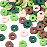 Handmade Polymer Clay Beads, Heishi Beads, for DIY Jewelry Crafts Supplies, Disc/Flat Round, Light Green, 6x1mm, Hole: 2mm, about 26000pcs/1000g(CLAY-T019-02B-24)