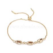 Brass Slider Bracelets, Bolo Bracelets, with Rolo Chains, Cowrie Shell Shape, Golden, 10-3/8 inch(26.4cm), 0.8~1.5mm(BJEW-JB04287)