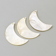 Freshwater Shell Pendants, Moon, Seashell Color, 70x46x2~6mm, Hole: 3mm(X-BSHE-S620-04)