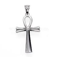 304 Stainless Steel Pendants, Ankh Cross, Stainless Steel Color, 44.5x25x2.5mm, Hole: 5x8.5mm(STAS-G093-17P)