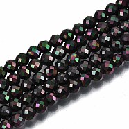 Electroplate Non-magnetic Synthetic Hematite Beads Strands, Round, Faceted, Black, 4mm, Hole: 1mm, about 108pcs/strand, 15.67 inch~15.91 inch(39.8cm~40.4cm)(G-T114-60B-07)