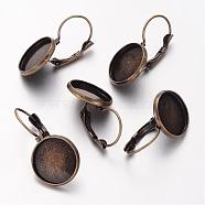 Brass Leverback Earring Findings, Lead Free and Cadmium Free and Nickel Free, Antique Bronze, 25~27x16mm, Tray: 14mm(KK-C1244-14mm-AB-NR)