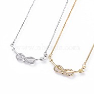 304 Stainless Steel Pendant Necklaces, with Cubic Zirconia, Cable Chains and Lobster Claw Clasps, Infinity with Arrow, Clear, Golden & Stainless Steel Color, 18.8 inch(48cm), 2mm(NJEW-F271-02)