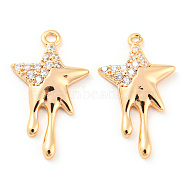 Brass Micro Pave Cubic Zirconia Pendants, Star, Real 18K Gold Plated, 20.5x12x2.3mm, Hole: 1.4mm(KK-E090-33G)