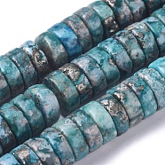 Natural African Pyrite Beads Strands, Dyed, Heishi Beads, Flat Round/Disc, 8~8.5x3mm, Hole: 0.8mm, about 127 pcs/Strand, 15.94 inch(40.5 cm)(G-D0006-E01-C-01)