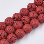 Spray Painted Natural Lava Rock Beads Strands, Round, Red, 6~7mm, Hole: 0.7mm, about 59~62pcs/Strand, 15.75 inch(40cm)(G-N0324-B-05)