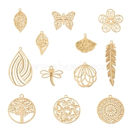48Pcs 12 Style Rack Plating 201 Stainless Steel Pendants, Etched Metal Embellishments, Real 18K Gold Plated, 13.5~41.5x9.5~20.5x0.4mm, Hole: 1~1.8mm, 4pcs/style(STAS-CW0001-06)