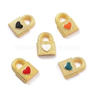Brass Enamel Pendants, Real 18K Gold Long-Lasting Plated, Lock with Heart, Mixed Color, 17x12x3.7mm, Hole: 3.3x4mm(KK-M222-03G)