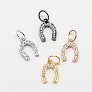 CZ Brass Micro Pave Cubic Zirconia Horse Shoe Charms, Mixed Color, 13x9x2mm, Jump Ring: 7x0.8mm(ZIRC-L018-13)