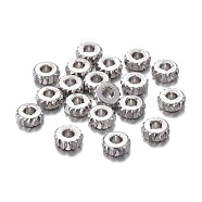 Brass Spacer Beads, Long-lasting Plated, Fancy Cut, Flat Round, Platinum, 5x2mm, Hole: 1.8mm(KK-K249-03A-P)