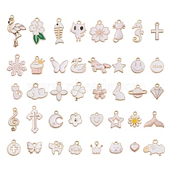 80Pcs 40 Style Alloy Enamel Pendants, with Crystal Rhinestone, Mixed Shapes, Light Gold, White, 2pcs/style(ENAM-SZ0002-53A)