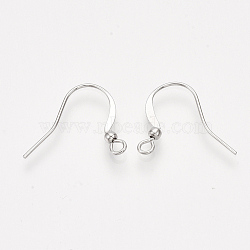 Brass French Earring Hooks, with Horizontal Loop, Flat Earring Hooks Findings, Real Platinum Plated, 17.5x20mm, Hole: 2mm, Pin: 0.8mm(X-KK-S348-408)
