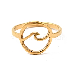 Ion Plating(IP) 201 Stainless Steel Sea Wave Finger Ring for Women, Golden, US Size 7 1/4(17.5mm)(RJEW-G266-28G)