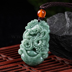 Natural Jadeite Pendant Necklaces, with Resin Bead and Wax Rope, the 12 Chinese Zodiac, Snake, 26.69 inch(67.8cm), Pendant: 35x23mm(G-H306-05-06)