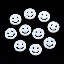 Natural Freshwater Shell Beads, Flat Round with Smiling Face, Creamy White, 12x2mm, Hole: 0.7mm(SHEL-N003-17B-01)