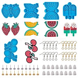 5Pcs DIY Pendant Silicone Molds,Resin Casting Molds, For UV Resin, Epoxy Resin Jewelry Making, 20Pcs Iron Earring Hooks & 40Pcs Plastic Ear Nuts & 20Pcs Iron Ear Stud & 40Pcs Iron Open Jump Rings, Deep Sky Blue, 47~84x44~61x3.5mm, hole: 2mm, Inner Diameter: 20~28x45~49mm(DIY-SZ0006-68)