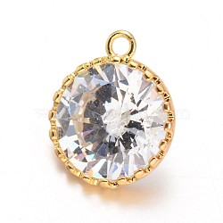 Diamond Brass Cubic Zirconia Pendants, Golden, 16x14x7mm, Hole: 1mm(KK-L134-19G)