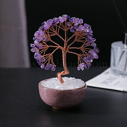 Natural Amethyst Sculpture Display Decorations, for Home Office Desk, Tree, 90x120mm(PW-WGC5352-02)