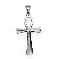 Tarnish Resistant 304 Stainless Steel Pendants, Ankh Cross, Stainless Steel Color, 44.5x25x2.5mm, Hole: 5x8.5mm(STAS-G093-17P)