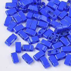 2-Hole Glass Seed Beads, Opaque Spray Painted or Transparent Spray Painted, Rectangle, Blue, 4.5~5.5x2x2~2.5mm, Hole: 0.5~0.8mm(SEED-S023-34B-01)