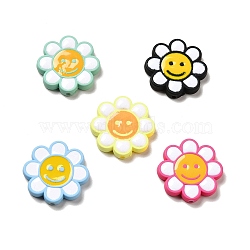 Opaque Acrylic Beads, with Enamel, Flower with Smiling Face, Mixed Color, 24.5~25x4mm, Hole: 1.5mm(ACRC-I001-02)