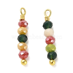 Glass Round Beaded Pendants, with Rack Plating Real 18K Gold Plated Brass Loops, Colorful, 17.5x3mm, Hole: 1.4mm(KK-M266-13G-02)