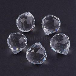 Clear Faceted Ball-Shaped Glass Pendants, Crystal Suncatcher, 20mm in diameter, 23mm thick, hole:2mm(X-GR20X23MMY-1)