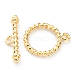 Brass Toggle Clasps, Long-Lasting Plated, Ring, Real 18K Gold Plated, Ring: 14.5x12x2mm, Hole: 3.5mm, Bar: 5x17x2.5mm, hole: 3.5mm(X-KK-P200-06G)
