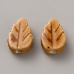 Handmade Porcelain Beads, Leaf, Saddle Brown, 13x9x5mm, Hole: 2mm(PORC-CJC0009-05A)