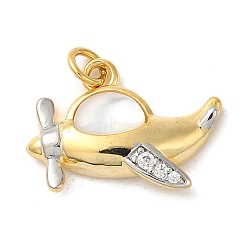 Rack Plating Brass Micro Pave Cubic Zirconia with Sea shell Pendants, Cadmium Free & Lead Free, Plane, Real 18K Gold Plated, 12x16.5x3mm, Hole: 2.5mm(KK-Q795-12G)