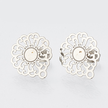 304 Stainless Steel Stud Earring Findings, with Loop, Flower, Stainless Steel Color, 15.5x14mm, Hole: 1mm, pin: 0.7mm