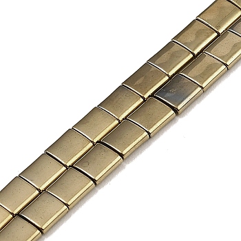Electroplated Non-magnetic Synthetic Hematite Beads Strands, Square, 2-Hole, Light Gold Plated, 5x5x2mm, Hole: 0.8mm, about 74pcs/strand, 15.75 inch(40cm)