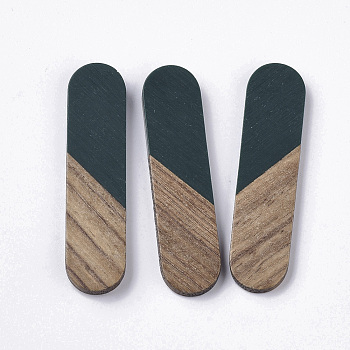 Resin & Walnut Wood Cabochons, Oval, Dark Slate Gray, 45x11x3~4mm