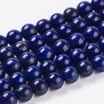 Natural Lapis Lazuli Beads Strands, Dyed, Round, Blue, 6mm, Hole: 1mm, about 30pcs/strand, 7.6 inch