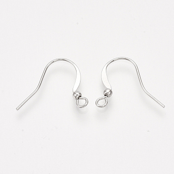 Brass French Earring Hooks, with Horizontal Loop, Flat Earring Hooks Findings, Real Platinum Plated, 17.5x20mm, Hole: 2mm, Pin: 0.8mm