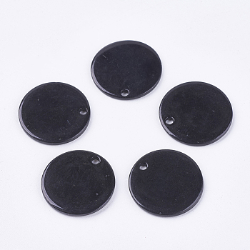 Freshwater Shell Pendants, Spray Painted, Flat Round, Black, 20x2mm, Hole: 1.5mm