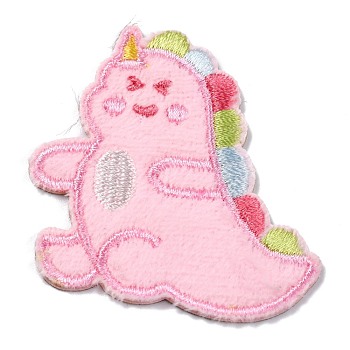 Computerized Embroidery Cloth Self Adhesive Patches, Stick On Patch, Costume Accessories, Appliques, Dinosaur, Pink, 55.5x49.5x1.5mm