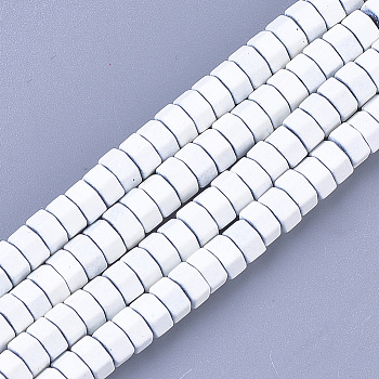 Spray Painted Non-magnetic Synthetic Hematite Beads Strands, Matte Style, Hexagon, White, 3x6x5mm, Hole: 0.7mm, about 125pcs/strand, 16.1 inch
