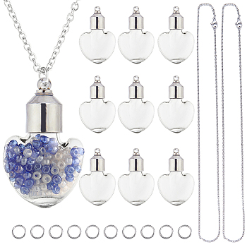 DIY Wish Bottle Necklace Making Kit, Including Clear Glass Vial Pendants, 304 Stainless Steel Chain Necklace, Brass Jump Rings, Heart, 30Pcs/box