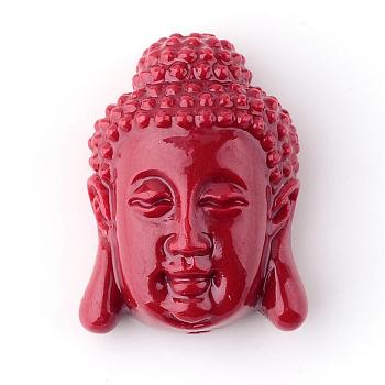 Synthetic Coral Beads, Dyed, Buddha Head, Dark Red, 15.5x11x6mm, Hole: 1.5mm