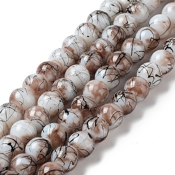 Drawbench & Baking Painted Glass Beads Strands, Round, Camel, 8mm, Hole: 1mm, about 106pcs/strand, 31.4 inch