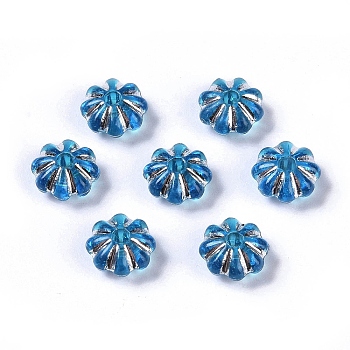 Acrylic Beads, Silver Metal Enlaced, Flower, Steel Blue, 6.5x6.5x3.5mm, Hole: 1.6mm, about 6250pcs/500g