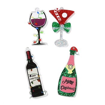 Printed Acrylic Big Pendants, Wine Glass, Mixed Color, 38~50.5x14~25x2mm, Hole: 1.4~1.5mm