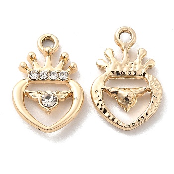 UV Plating Alloy Pendants, with Crystal Rhinestone, Crown Charms, Golden, 20x13.5x3.5mm, Hole: 2mm