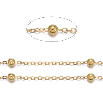 Brass Flat Oval Cable Chains, Satellite Chains, Unwelded, with Card Paper, Golden Color, 2.2x1.7x0.23mm, Bead: 3.5mm